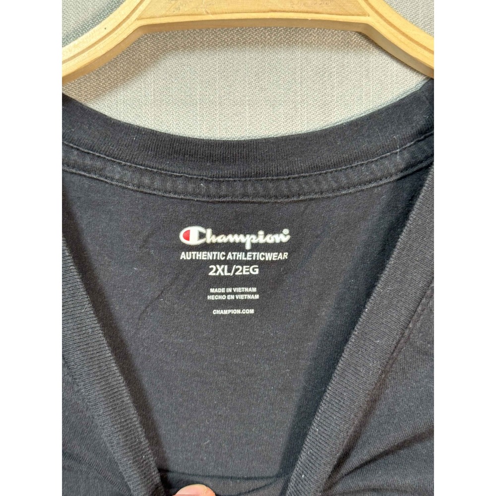 Champion Mens Black Graphic Script Logo T-Shirt 2XL Short Sleeve Cotton Tee - Picture 4 of 5